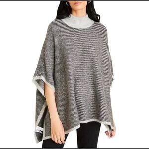 Ann Taylor Mock Neck Poncho Sweater Women XS/S Extra Small Gray Tipped Cozy Cape